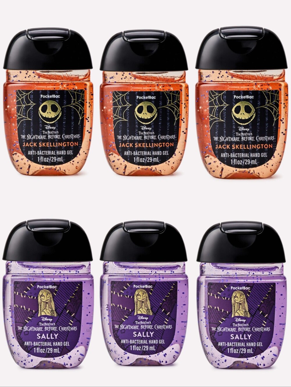 Bath & Body Works Jack Skellington & Sally Pocektbac Hand Gel Set of 6 NEW RARE